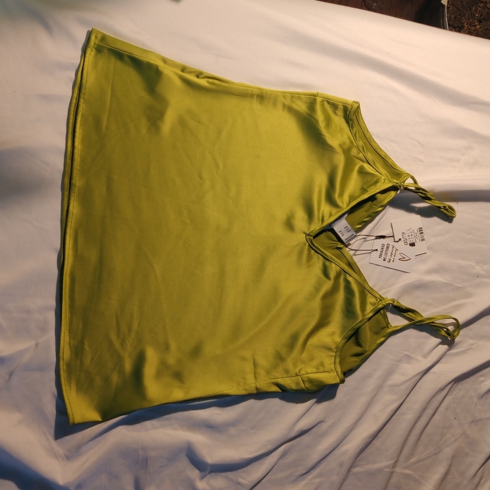 NWT Revamped Emerald Green / Lime Green Party Satin Silk Cami - Picture 5 of 6